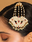22K Gold-Plated Kundan & Red Stone Studded Jhumar Paasa Head Jewellery