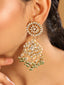 22K Gold Plated Traditional Kundan Studded Contemporary Dangler Earrings with Pearl and Green Bead Accents