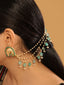 22K Gold Plated Triple Pearl Chain Aqua Chalcedony Stones Layered Ear Chain