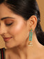 22K Gold Plated Pearl & Turquoise Stone Studded Contemporary Shaped Jhumkas