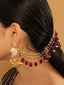 22K Gold Plated Triple Chain Strands & Stone Drops Layered Ear Chain