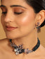 22K Gold-Plated Blue Beads & Zircon Studded Pearl Adorned Choker Necklace Set
