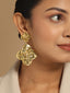 18k Gold-Plated Contemporary Molten Metallic Floral Dangler Earrings