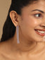 Rhodium-Plated Cubic Zirconia Studded Sleek Petal Motif Drop Cocktail Earrings
