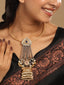 18K Gold-Plated Semi Precious Stone Studded And Metal Beaded Pearl Jhumki Drop Statement Hasli Necklace