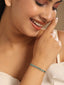 Rhodium-Plated Cubic Zirconia & Green Stone Studded Anti Tarnish Adjustable Bracelet