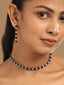 Rhodium-Plated Artificial Blue Stone Studded Minimal Choker Set