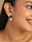 Rhodium-Plated Blue Stone Studded Contemporary Pearl Studs