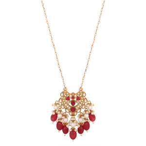 22K Gold Plated Arc Kundan Ruby Drops Necklace