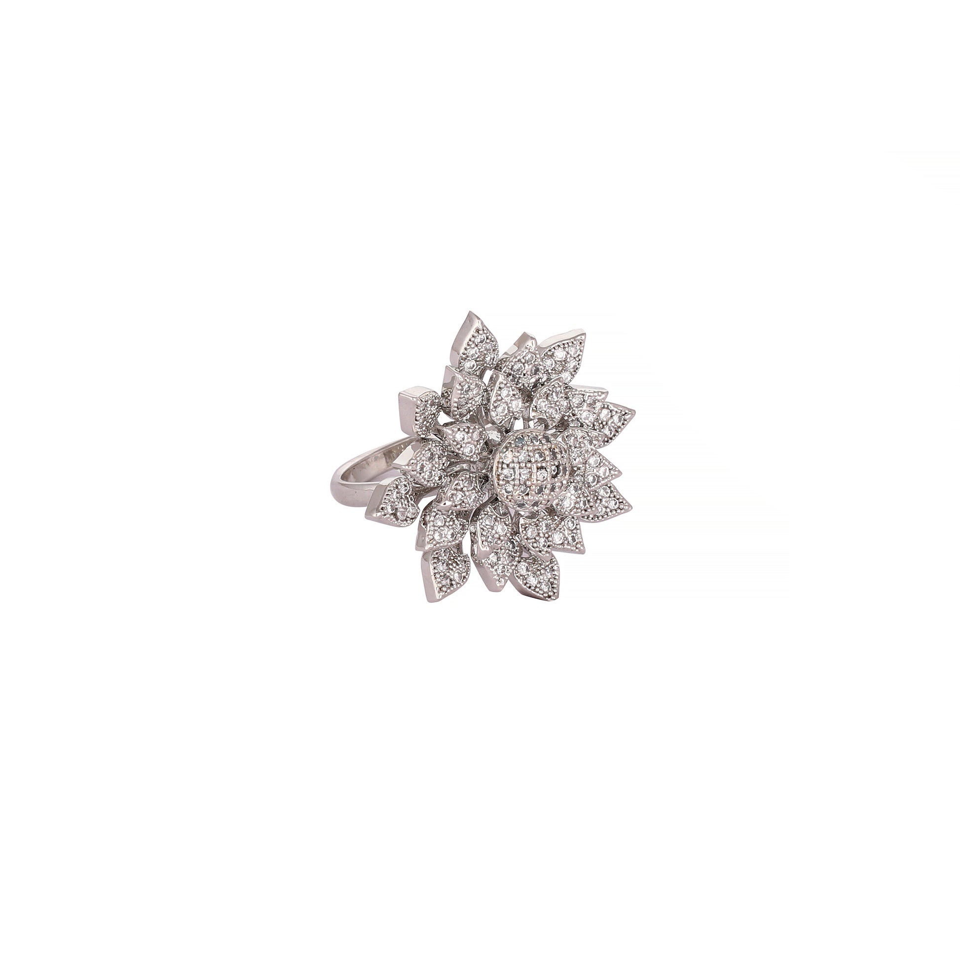 Rhodium Plated Floret Swirl Adjustable Ring