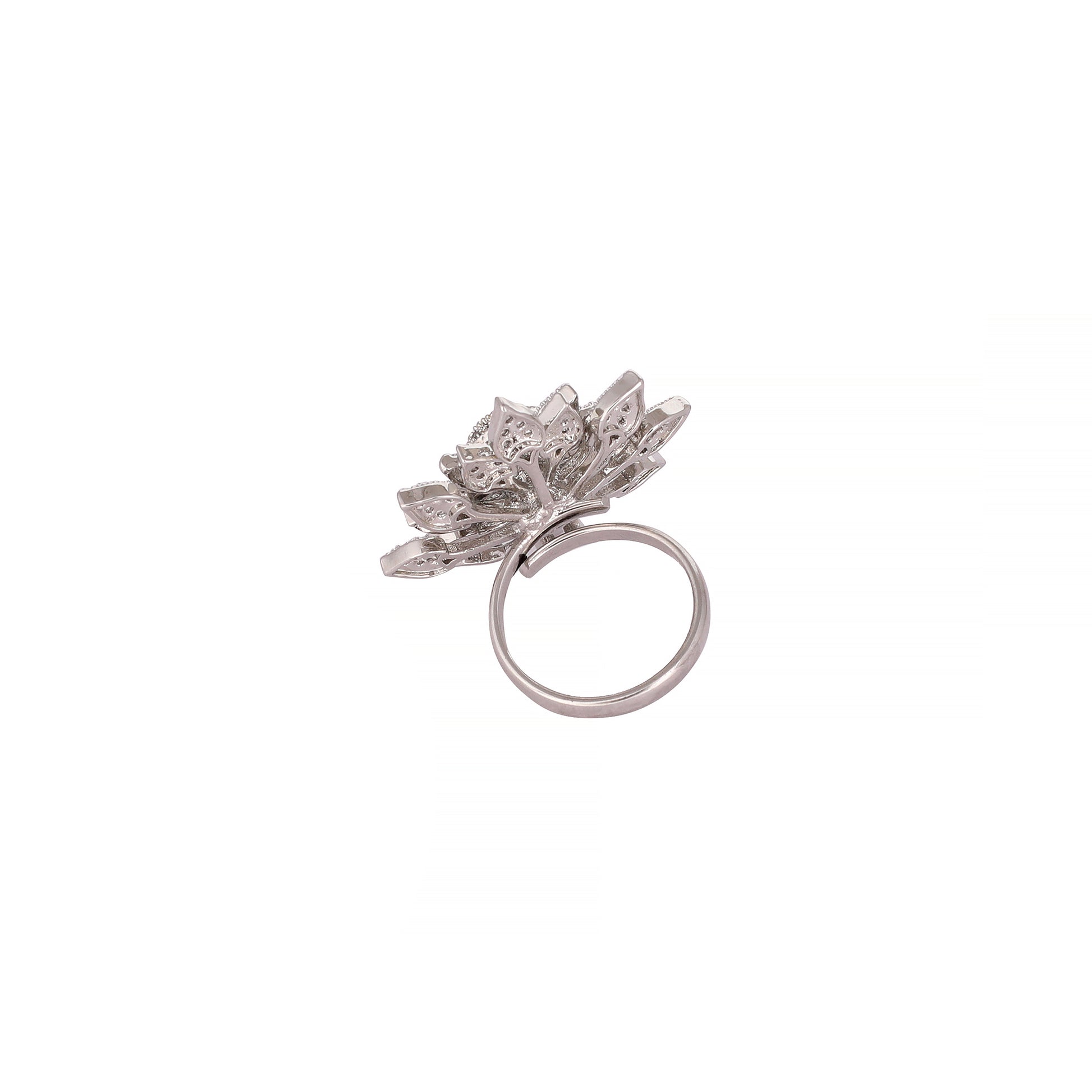Rhodium Plated Floret Swirl Adjustable Ring