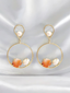 Gold-Plated Circular Ring Faux Stone & Pearl Studded Dangler Earrings