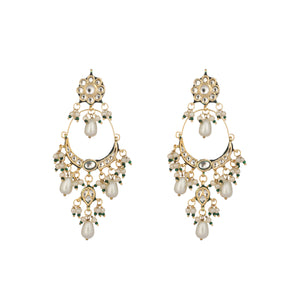 22K Gold Plated Crescent Kundan Drop Pearl Chandbali Earrings