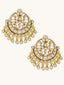 22K Gold-Plated Kundan Stone Studded & Pearl Beaded Moon Chandbalis