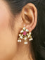 22K Gold-Plated Elegant Kundan & Ruby Stone Studded & Beaded Studs