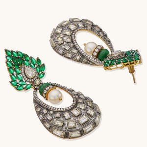 22K Gold-Plated Zircon Studded & Pearl Teardrop Shaped Dangler Earrings
