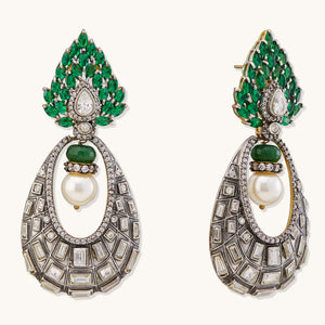 22K Gold-Plated Zircon Studded & Pearl Teardrop Shaped Dangler Earrings