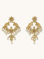 22K Gold-Plated Kundan and Pearl Earrings with Floral Stud and Intricate Crescent Design Chandbalis
