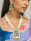 22K Gold-Plated Pearl Beaded Strings Green Enamel Pendant with Floral Motifs Necklace Set