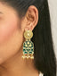 22K Gold-Plated Pearl Beaded Strings Green Enamel Pendant with Floral Motifs Necklace Set