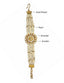 A gold-toned multi-strand pearl bracelet featuring a radiant circular kundan motif and elegant golden accents