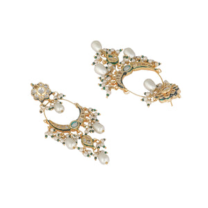22K Gold Plated Crescent Kundan Drop Pearl Chandbali Earrings