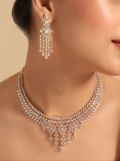 American Diamond Spark Veil Necklace Set