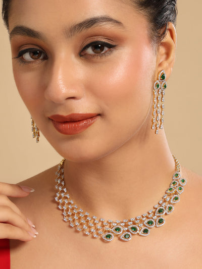 American Diamond Emerald Fern Dew Necklace Set