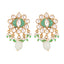 22K Gold Plated Semi Precious Green Stone Studded Pearl Drop Stud Earrings