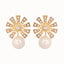 22K Gold-Plated Pearl Drop Zircon Floral Shaped Mini Stud Earrings