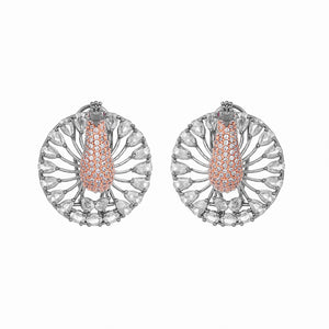 Rhodium-Plated Zircon Studded Contemporary Peacock Stud Earrings