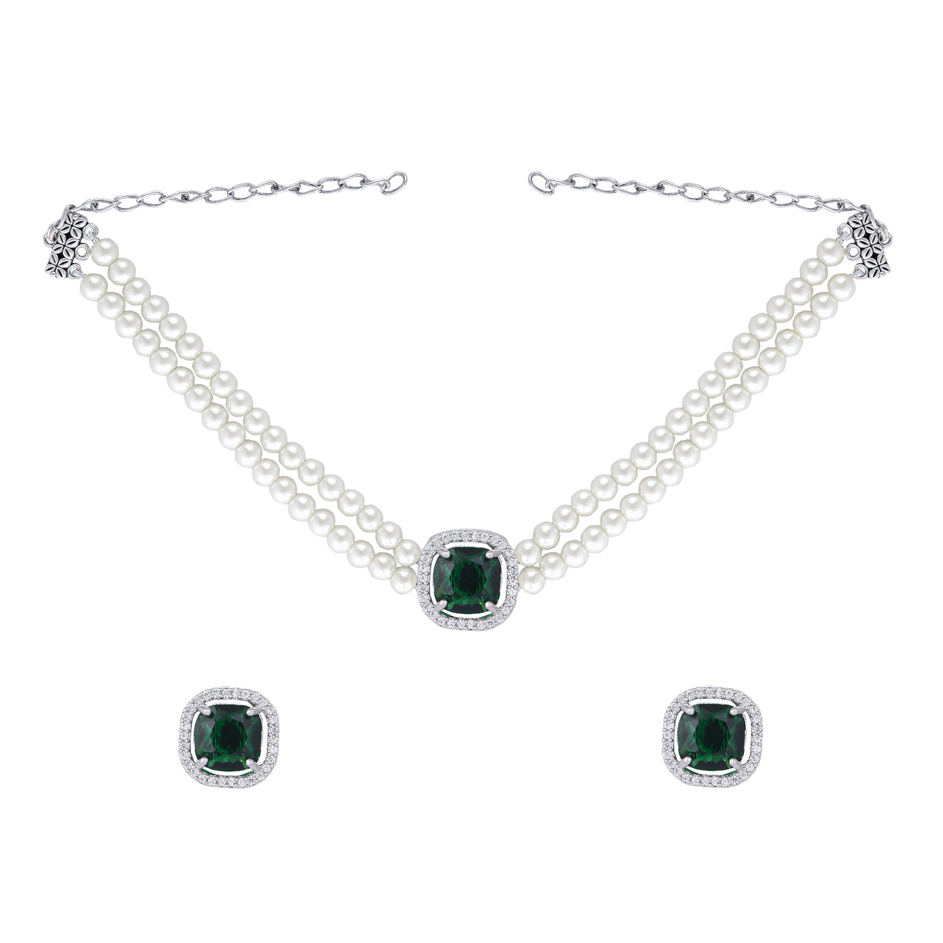 Emerald Elegance Pearl Choker Necklace Set