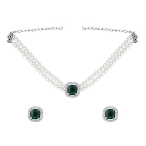Emerald Elegance Pearl Choker Necklace Set