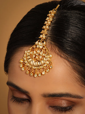 22K Gold-Plated Kundan Studded Maang Tikka Head Jewellery