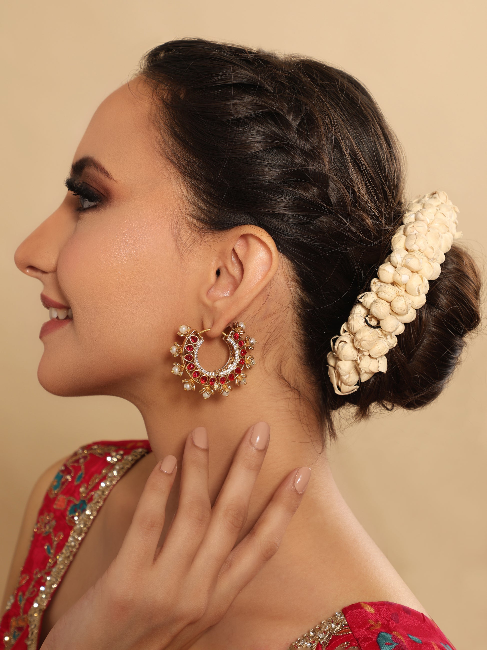 Kanika Floral Red Hoop Earrings