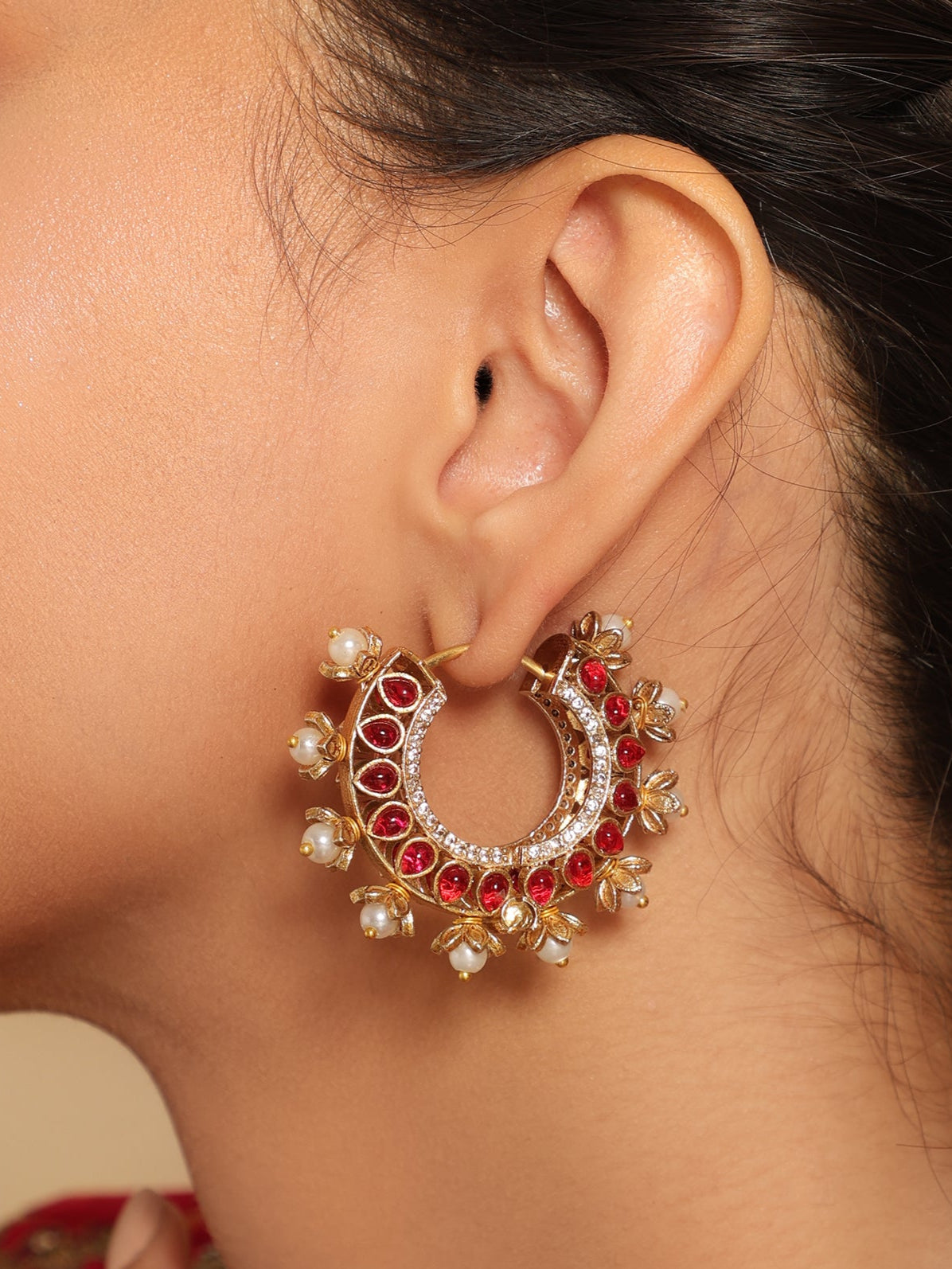Kanika Floral Red Hoop Earrings