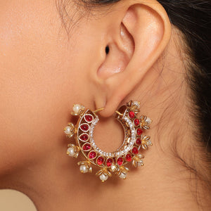 Kanika Floral Red Hoop Earrings