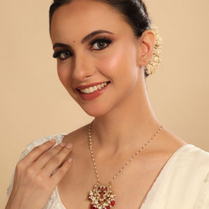22K Gold Plated Arc Kundan Ruby Drops Necklace