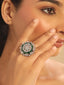 Rhodium Plated Emerald Spark Adjustable Ring