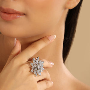 Rhodium Plated Floret Swirl Adjustable Ring