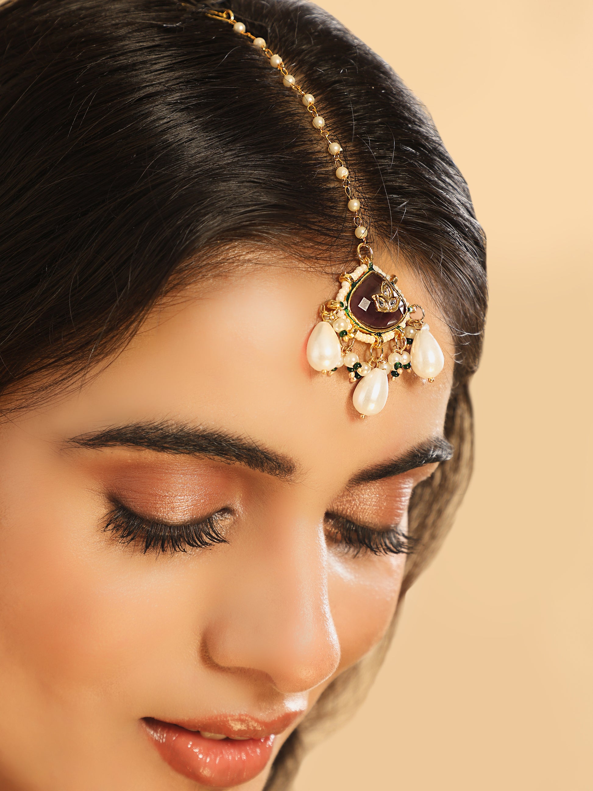 22K Gold Plated Ruby Grace Maang Tikka & Earrings Set