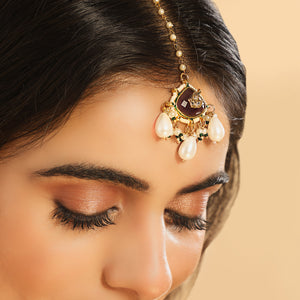 22K Gold Plated Ruby Grace Maang Tikka & Earrings Set