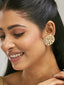 22K Gold-Plated Elegant Kundan Stone Studded & Pearl Beaded Disc Studs