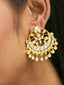 22K Gold-Plated Kundan Stone Studded & Pearl Beaded Moon Chandbalis