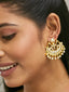 22K Gold-Plated Kundan Stone Studded & Pearl Beaded Moon Chandbalis