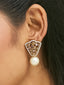 22K Gold-Plated Elegant Zircon Stone Studded & Pearls Drop Stud Earrings