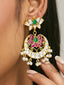 22K Gold-Plated Exquisite Kundan Stone Studded & Pearl Beaded Floral Traditional Chandbalis