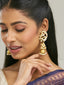 22K Gold-Plated Elegant Kundan Stone Studded & Pearl Drops Mini Jhumki Dangler Earrings
