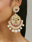 22K Gold-Plated Elegant Ruby & Kundan Stone Studded With Pearl Beaded Floral Chandbalis