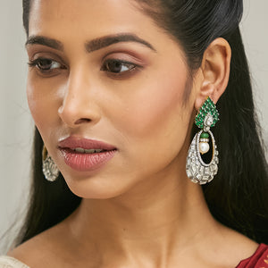 22K Gold-Plated Zircon Studded & Pearl Teardrop Shaped Dangler Earrings